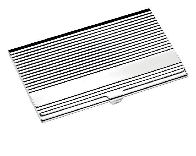 Porta biglietti da visita silver plated rigato con banda lucida