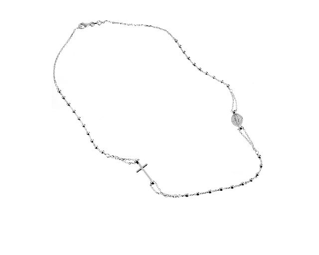 Collana rosario argento con palline lucide e croce