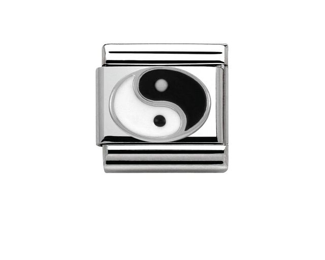 Yin yang composable acciaio argento e smalto