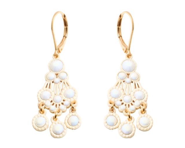 Earrings gold-plated brass with white rhinestones