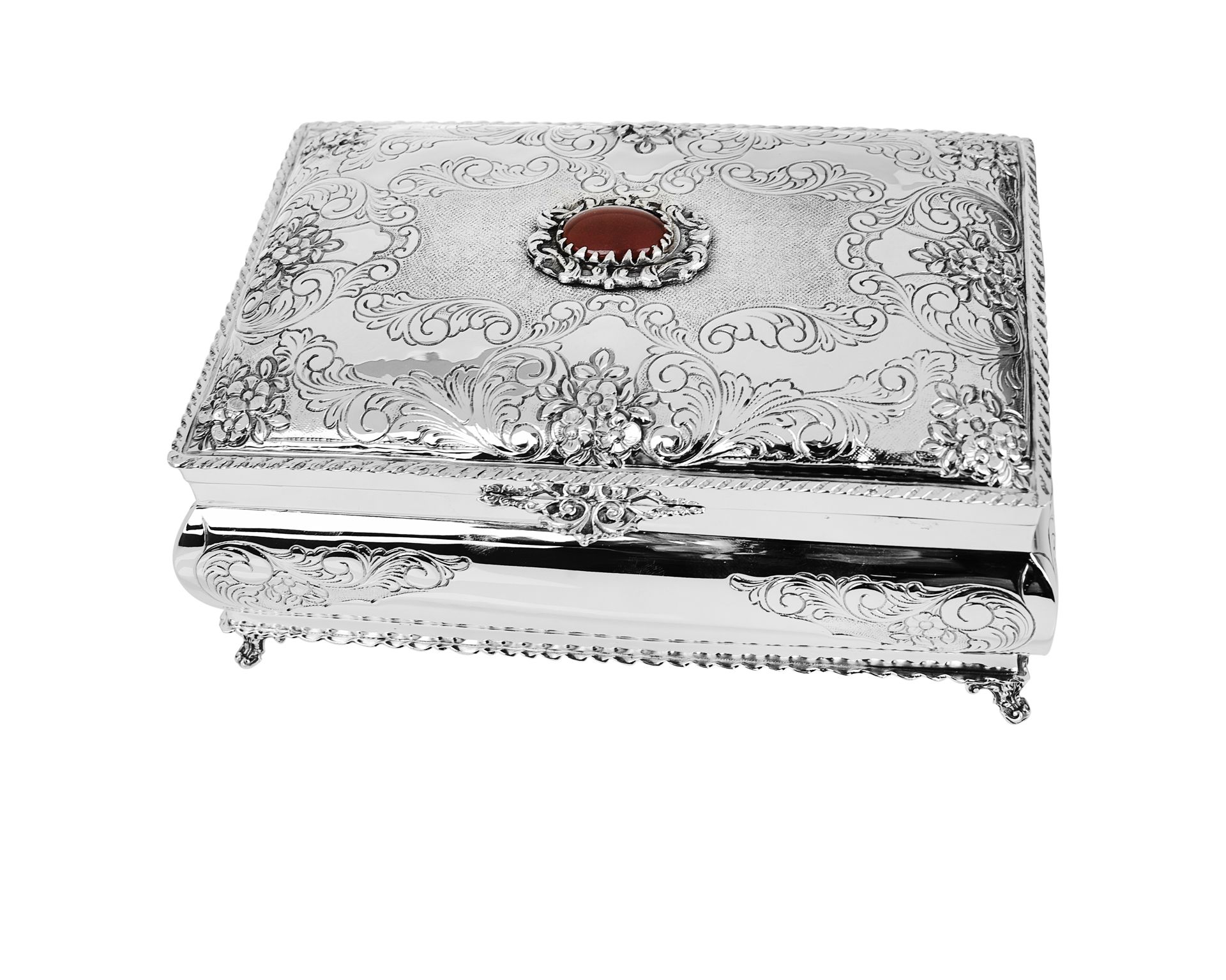Jewelery Box Silver With Bordeaux Stone And Gilt Interior Selezione Zanolli 139703 656a2013105
