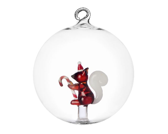 Idea regalo natale palla di natale scoiattolo con bastoncino zucchero woodland tales