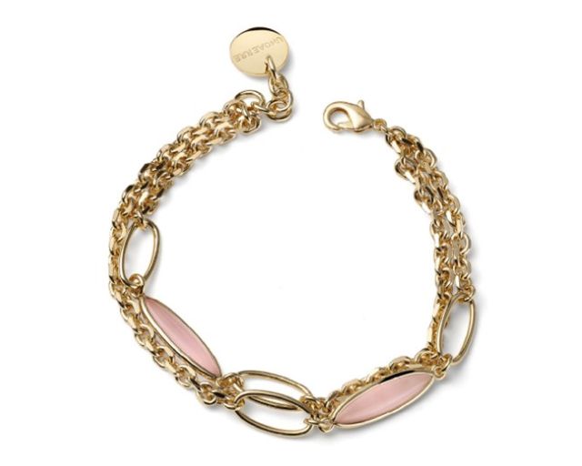 Bracciale joya in bronzo dorato con occhio di gatto rosa