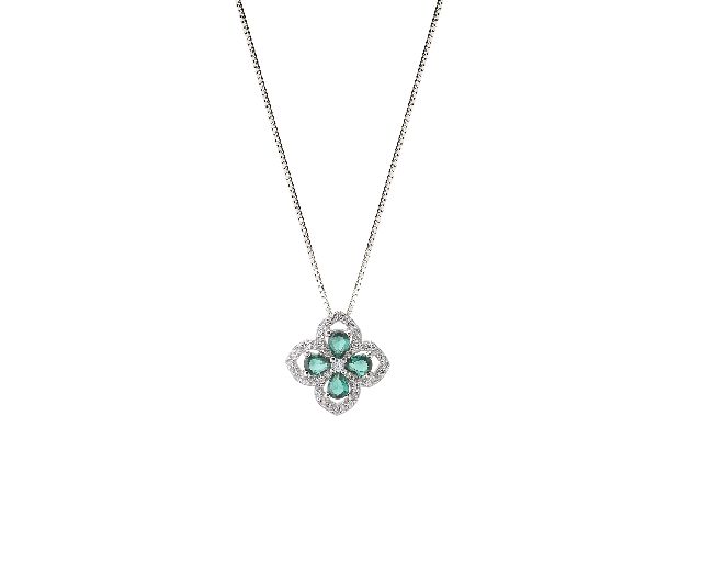 Necklace silver with emerald zircons