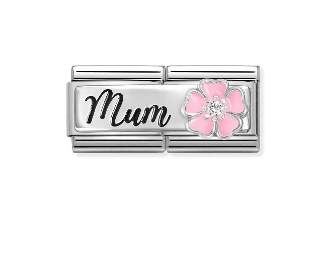 Mum con fiori composable acciaio argento e zirconi