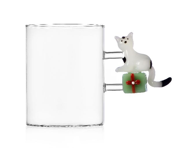Idea regalo natale mug gatto bianco con regalo verde tabby cat