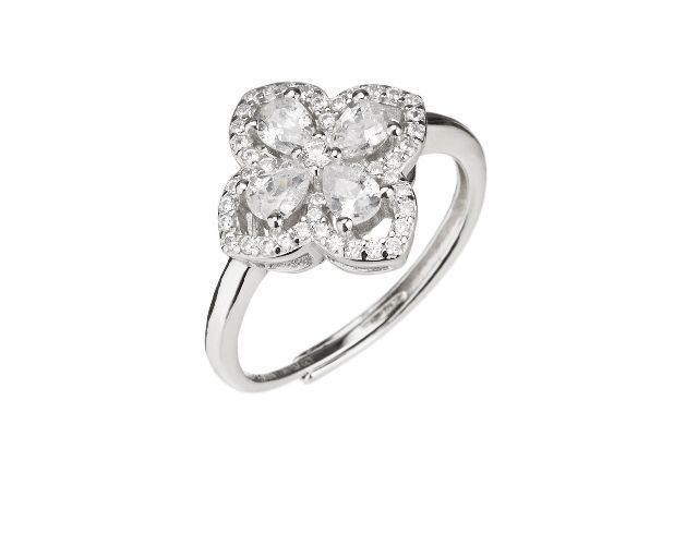 Anello argento con fiore zirconi bianchi