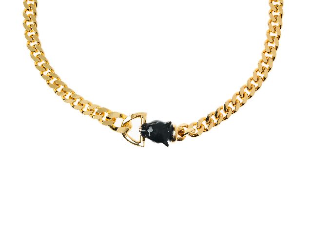 Collana pantera in bronzo dorato e smalto nero