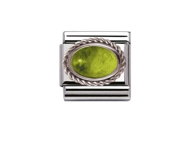 Peridoto verde composable acciaio e argento