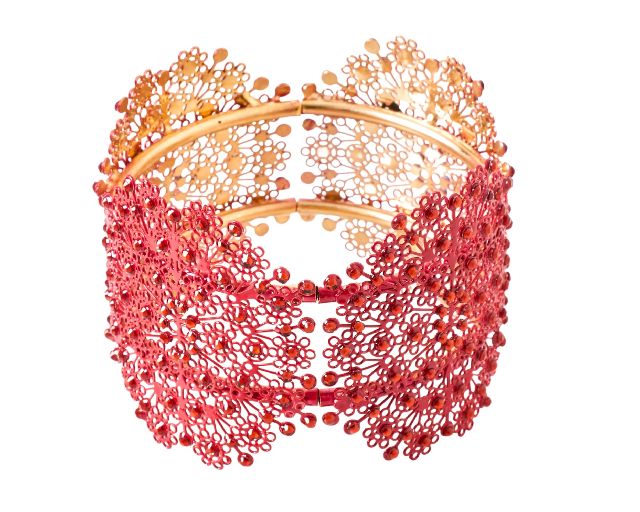 Bracelet gold-plated brass with red rhinestones