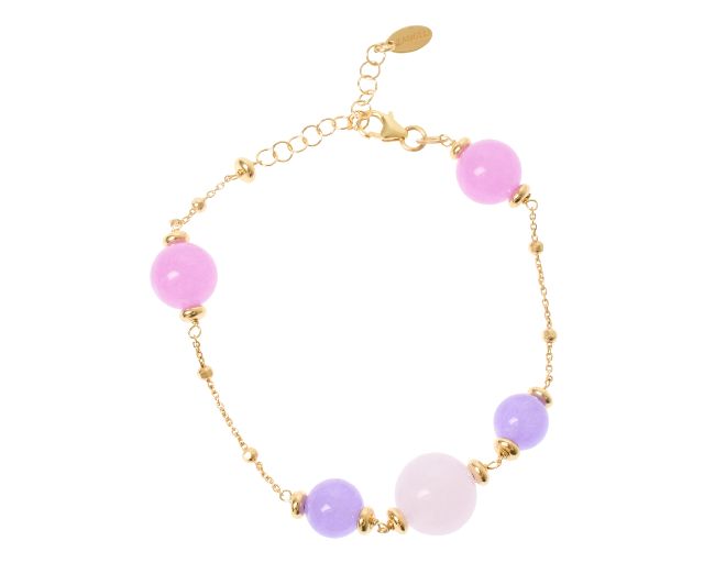 Bracciale argento dorato con ametista, giada e cristallo