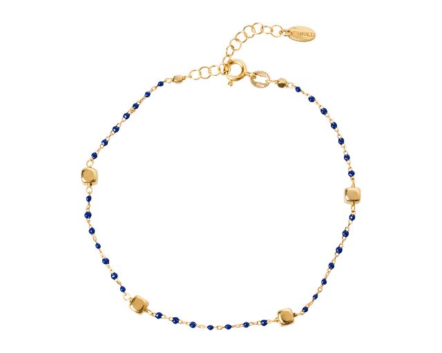 Anklet silver gold-plated with blue enamels and cubes