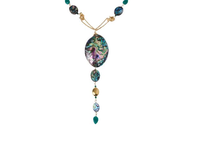 Collana argento dorato con agata verde e quarzo citrino