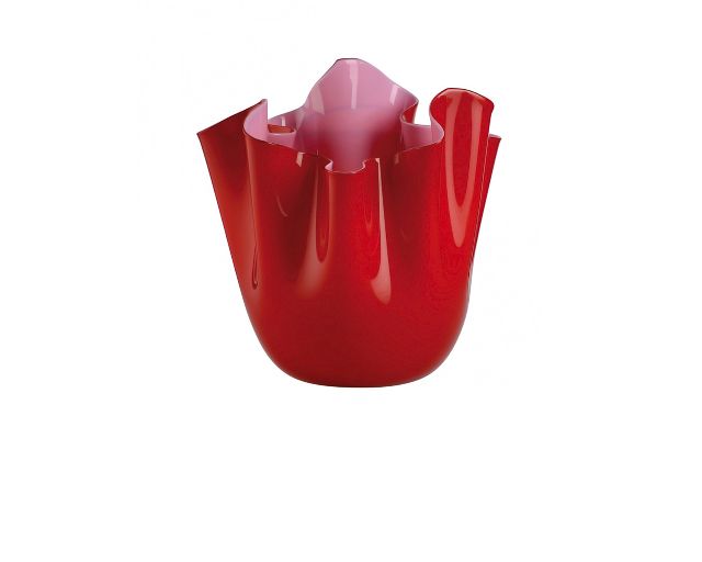 Vaso fazzoletto vetro di murano bicolore rosso interno rosa opaco