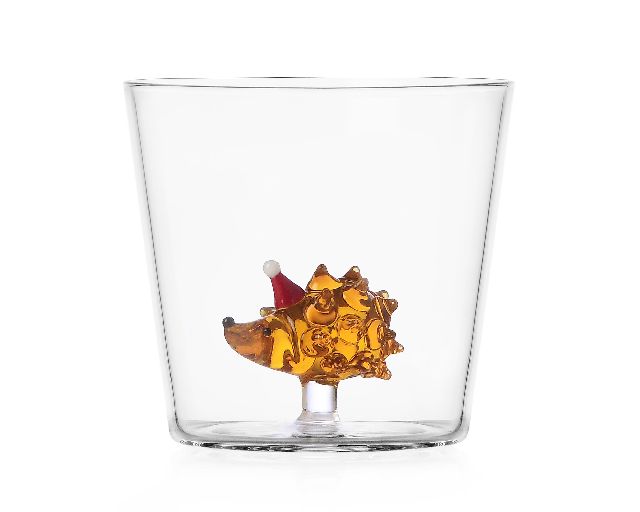 Idea regalo natale bicchiere tumbler riccio con cappello di natale woodland tales
