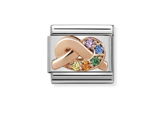 Nodo amicizia composable acciaio oro rosa 375 e zirconi