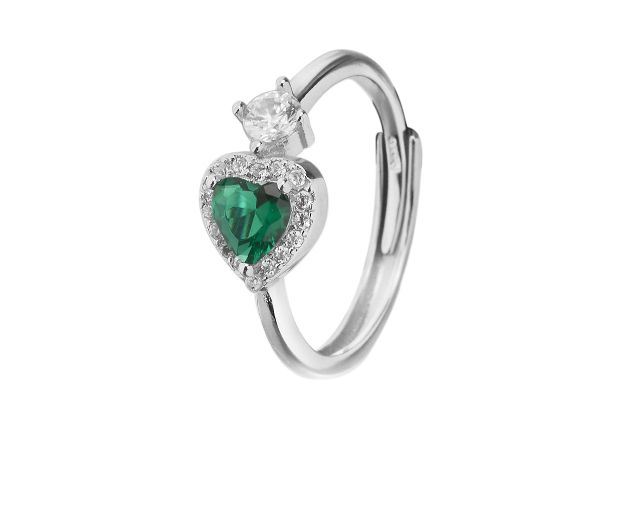 Anello argento con cuore zircone smeraldo