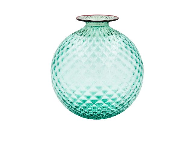 Vaso monofiore balloton vetro di murano verde menta con filo rosso