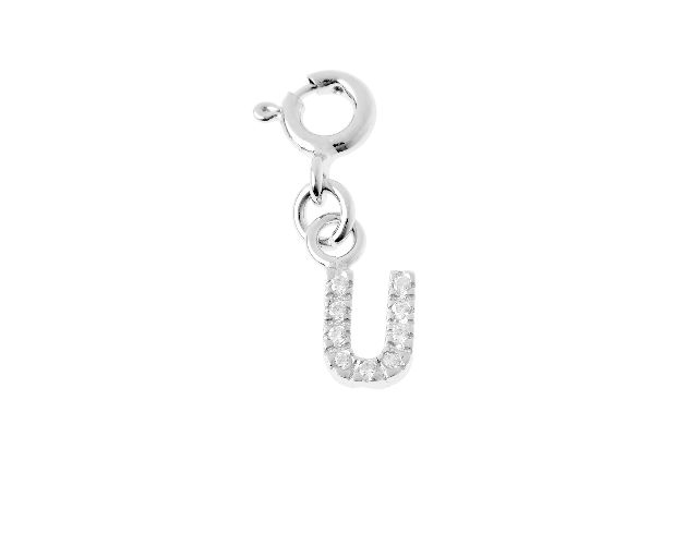 Ciondolo lettera u argento con zirconi