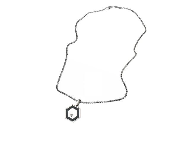 Collana class acciaio con pendente esagono e zircone