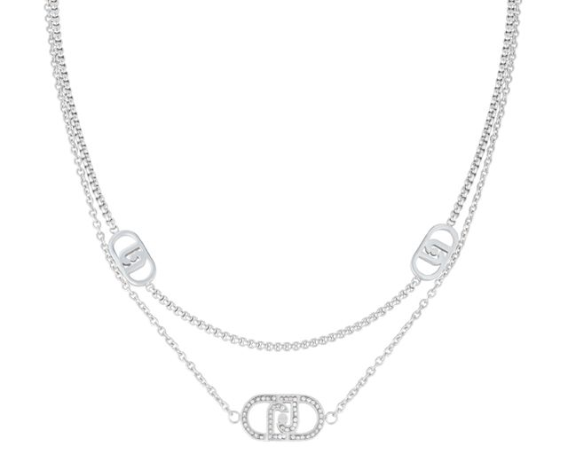 Collana acciaio 2 fili logo con zirconi