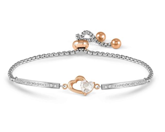 Bracelet milleluci steel with double-heart and zircons