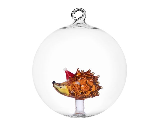 Idea regalo natale palla di natale riccio con cappello di natale woodland tales