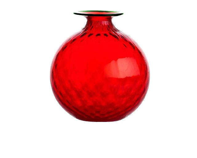 Vaso monofiore balloton vetro di murano rosso con filo verde mela
