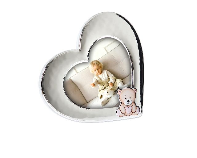 Cornice a cuore orsetto con cuore argento pvd rosa