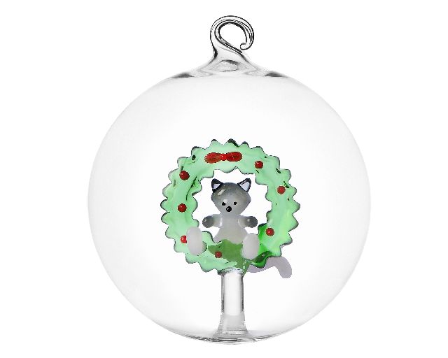 Idea regalo natale palla di natale ghirlanda con gatto bianco tabby cat