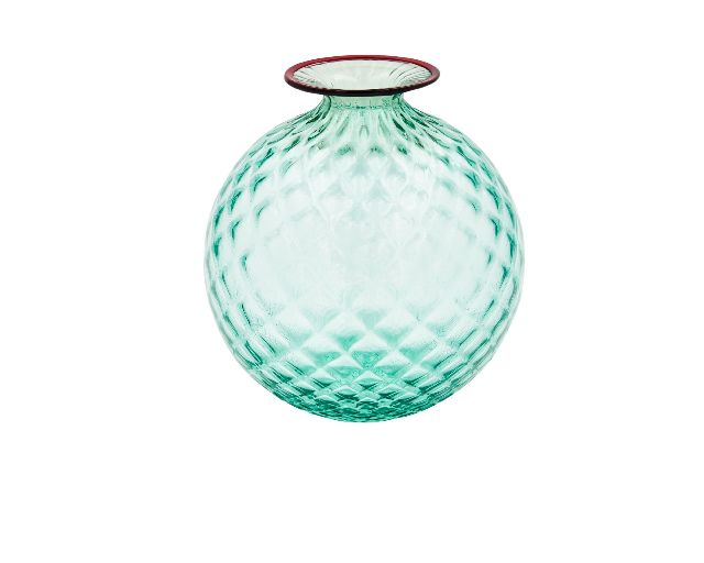 Vaso monofiore balloton vetro di murano verde menta con filo rosso