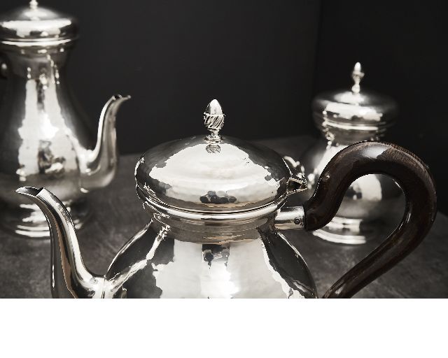 Servizio Da Caffe Argento 4 Pezzi Battuto Usato Ricondizionato Zanolli Vintage 173849 Us0004555
