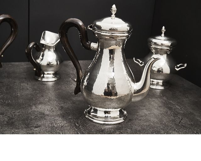 Servizio Da Caffe Argento 4 Pezzi Battuto Usato Ricondizionato Zanolli Vintage 173849 Us0004555