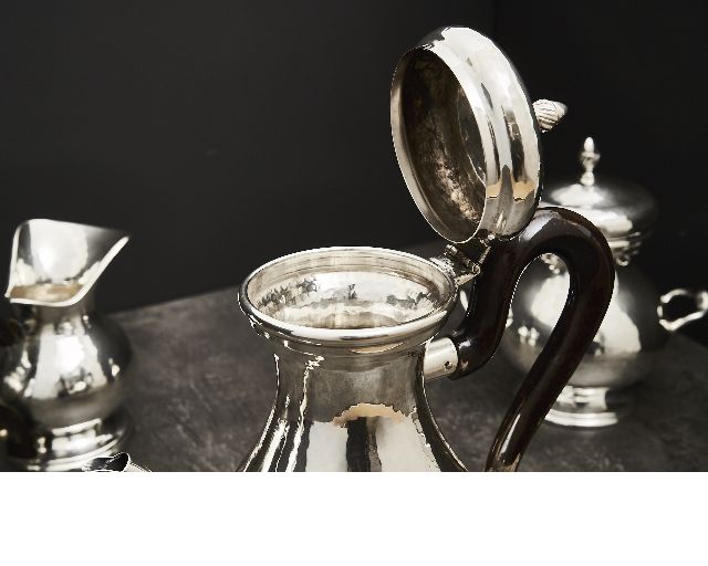 Servizio Da Caffe Argento 4 Pezzi Battuto Usato Ricondizionato Zanolli Vintage 173849 Us0004555