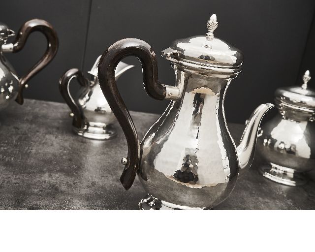 Servizio Da Caffe Argento 4 Pezzi Battuto Usato Ricondizionato Zanolli Vintage 173849 Us0004555