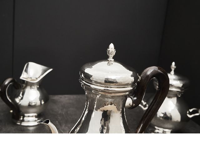 Servizio Da Caffe Argento 4 Pezzi Battuto Usato Ricondizionato Zanolli Vintage 173849 Us0004555