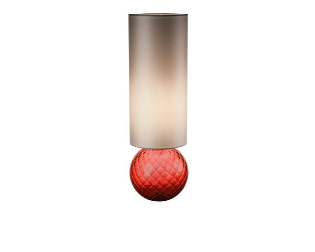Table lamp balloton murano glass red with beige shadelamp