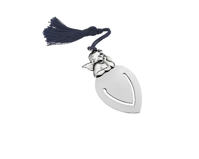 Bookmark silver with cherub and blue tessel