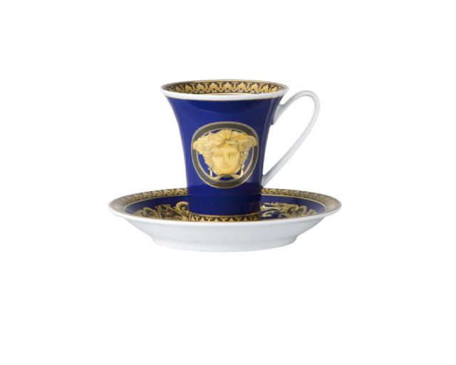 Tazza caffè medusa blue porcellana con piattino