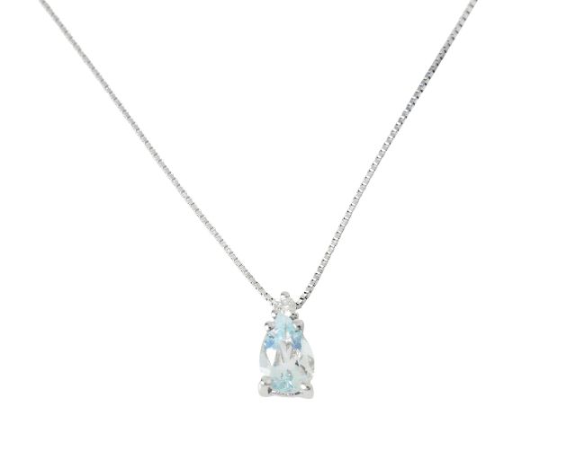 Collana oro 750‰ con acquamarina goccia e diamanti