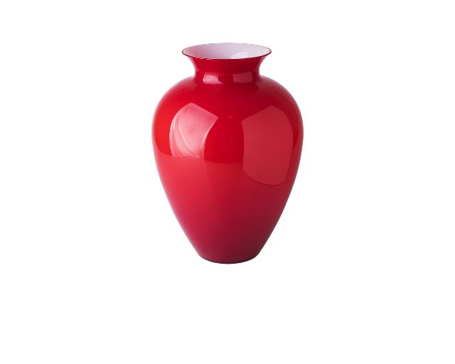 Vaso labuan vetro di murano rosso e lattimo