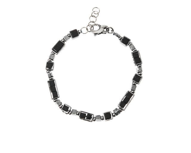 Bracciale uomo soul man argento brunito e agata nera