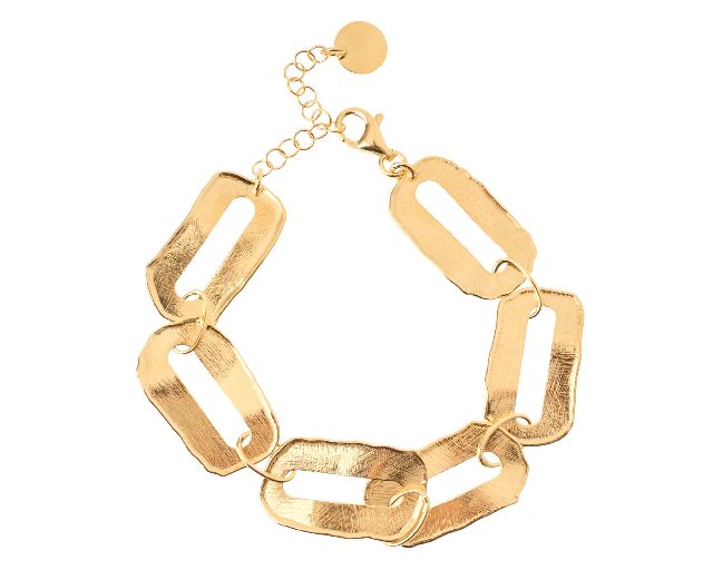 Bracciale argento dorato con ovali piatti satinati