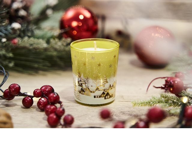 Candleholder glass yellow with vanilla fragrance