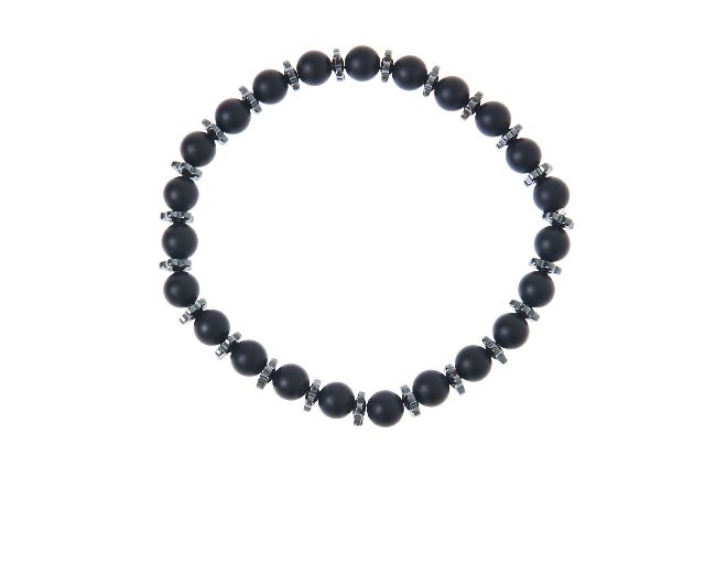 Bracciale elastico argento brunito con pietra lavica