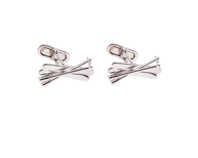 Rectangular cufflinks skis and poles silver