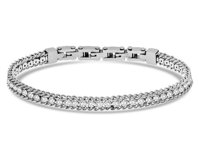 Bracciale uomo acciaio maglia grumette con zirconi
