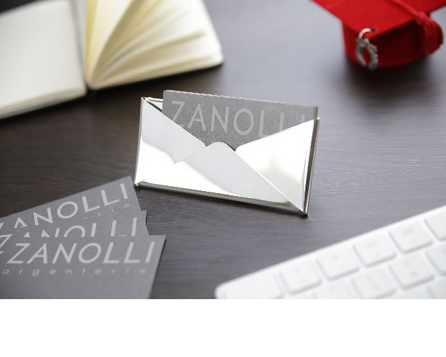 Business card holder silver in the shape of envelope