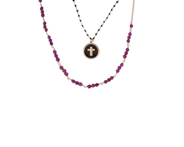 Collana Argento Rose Con Cristalli Fucsia E Croce Selezione Zanolli 164243 726cl1098b
