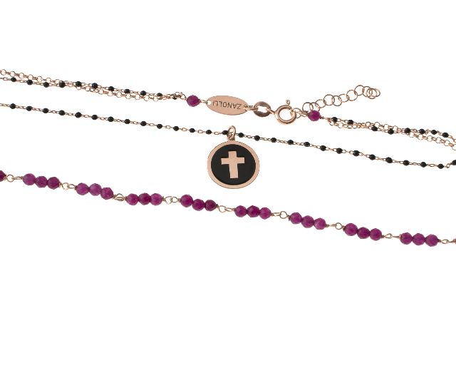 Collana Argento Rose Con Cristalli Fucsia E Croce Selezione Zanolli 164243 726cl1098b